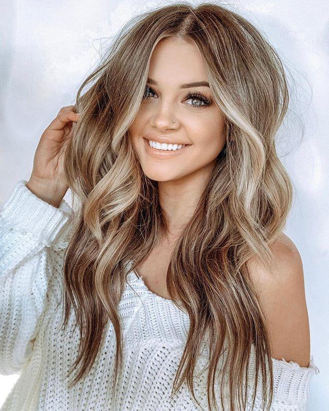 Women's Brown Long Curly Hair, Mid-point Big Wavy Golden Coffee Color Gradient Curly Hair