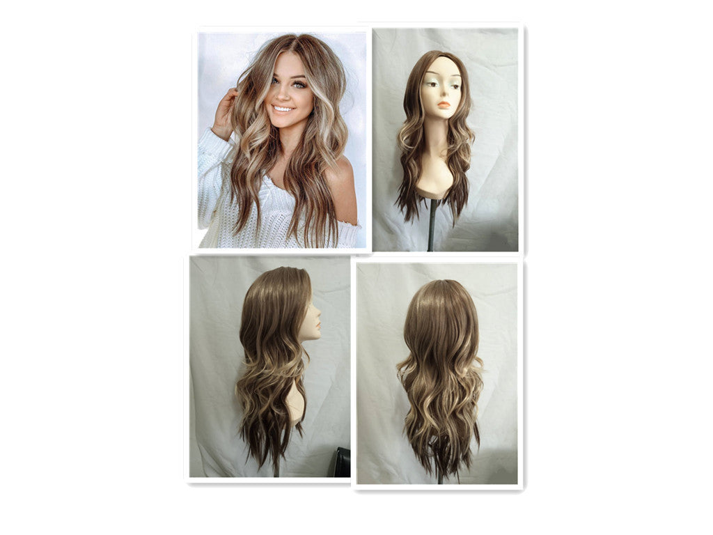 Women's Brown Long Curly Hair, Mid-point Big Wavy Golden Coffee Color Gradient Curly Hair