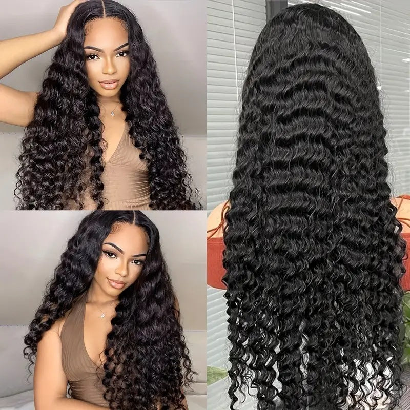 Long Curly Hair With Headgear Natural Color Full Real Hair Turban Wig Cover